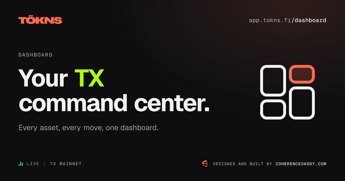 TX Dashboard — TOKNS Command Center