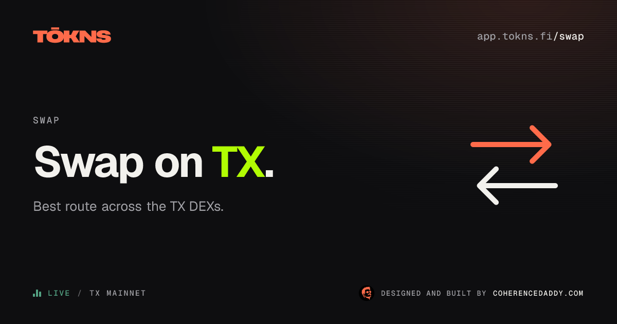 TX DEX — Swap & Trade on TX Blockchain | TOKNS